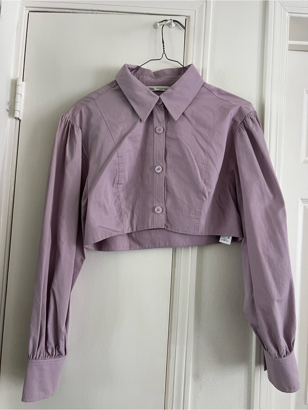 Zara Lavender Cropped Button-Down Shirt